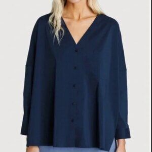 NWT Kit & Ace Stretch Shirting Navy V-Neck Button Down‎ Blouse Oversized Size S